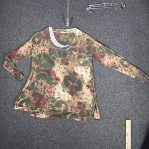 Soft Surroundings Floral Scoop Neck Top PXL Green Burgundy Long Sleeve 3AX19